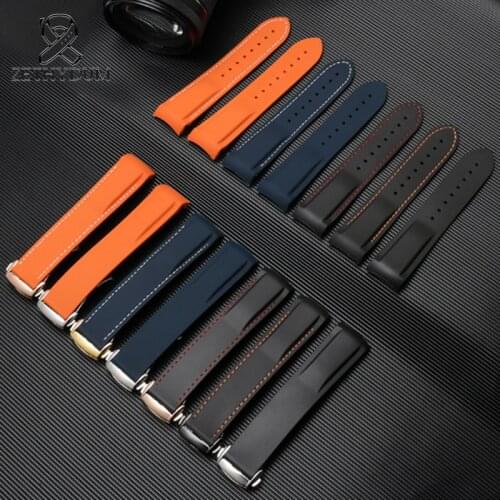 20 22mm silicone watch strap blue black orange Natural Silicone manual suture Vintage High Quality watch strap rubber Curved End
