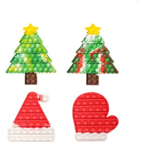 Christmas Stocking Tree Socking Glove Hat Santa Claus Shape Push Pop Bubble Game Poping Sound Silicon Popper Dimple Fidget Toys