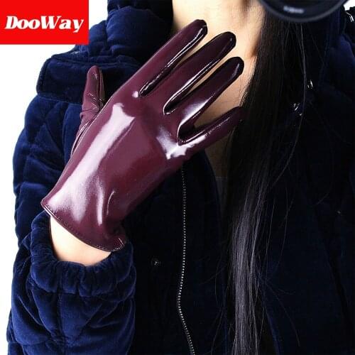DooWay Sexy Ladies PU Short Gloves Wrist Faux Patent Leather Mittens Cosplay Costume Wedding Party Dress Cold Weather Driving