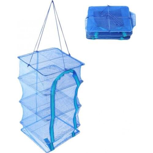 Foldable 4 Layers Drying Net Fish Net Drying Rack Hanging Vegetable Fish Dishes Dryer Net 35 x 35 x 65cm PE Hanger Fish Net