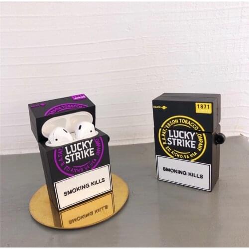 2020 Hot Square Lucky Cigarette Earphone Case Silicone For Apple Airpods 1 2 Brand Luxury Wireless Bluetooth Headphone Cover