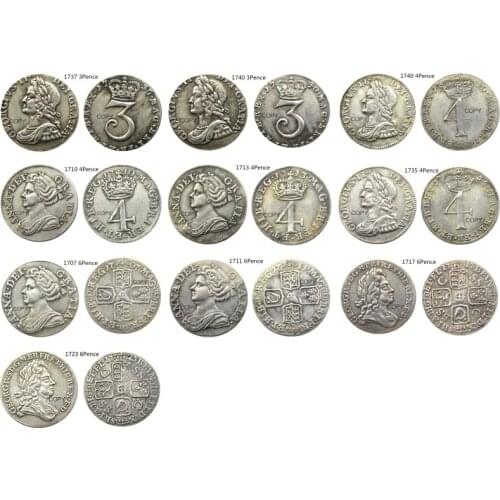 UK A Set Of(1710-1740) 3/4/6 Pence 10pcs SHILLING - GEORGE I BRITISH Silver Plated Copy Coin