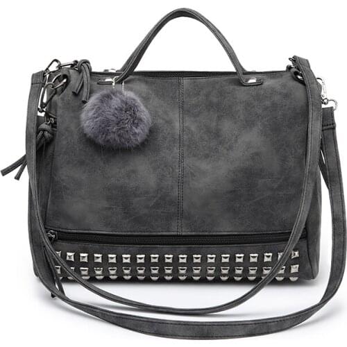 NYHED Vintage Women Winter Bag Luxury Scrub Handbag For Ladies Rivet Tote Shoulder Bags
