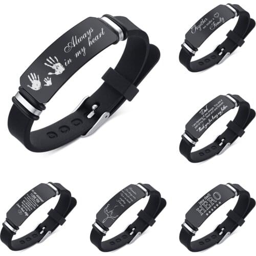 Vnox Custom Black Stailess Steel Bangle Wide Bracelets for Men Gents Soft Silicone Rudder Wristband Gift for Hero Dad Husband