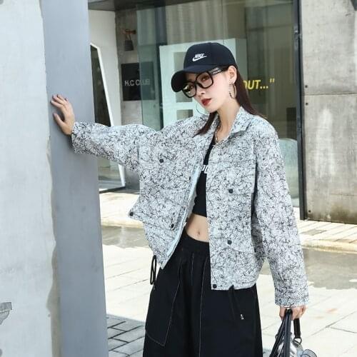 210818 Patchwork Print Pattern Faux Leather Women 2021 Autumn Casual Fashion Style Temperament All Match Women Clothes