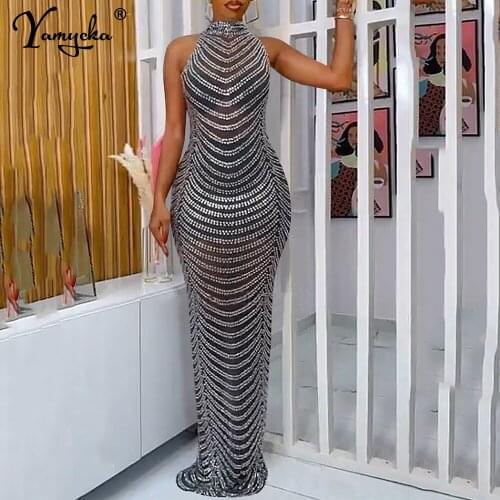 Sexy y2k black see through Sequin summer maxi dress women backless long evening dresses vintage off shoulder bodycon party dress