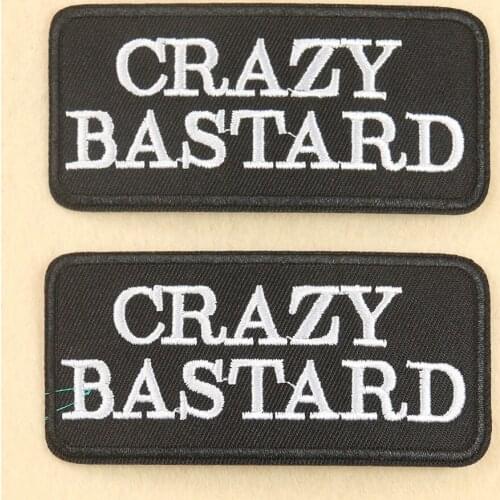 2PC Fashion Letter "Crazy Bastard "patch Quotes Slogan Embroidered Funny Iron on Patch Badge Applique Sewing Jacket Jeans Bags