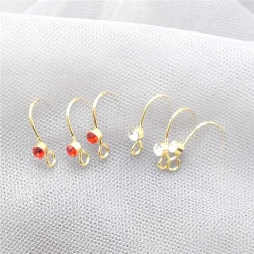 20Pcs Gold Color Copper Ear Clasps Earring Wire Hooks For Hand Made Earrings With Rhinestone Jewelry Findings Supplies