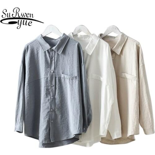 2021 New Long Sleeve Plus Size Solid Women Blouse Shirt Casual Loose Vintage Cardigan Blouse Women Tops Camisas Mujer 6800 50