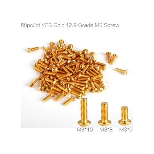 50pcs/lot YFS Gold M3*6mm M3*8mm M3*10mm 12.9 Grade M3 Hexa Socket head cap screws SHCS for FPV Frame Quadcopter kit RC Model