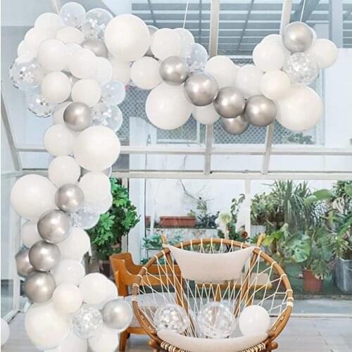 62Pcs/set Silver White Balloons Garland Kit Silver Confetti Balloon Arch Kit Wedding Decor Globos Baby Shower Birthday Party Dec