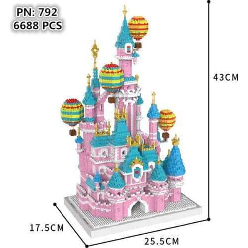 6688P Pink Girl Princess Magic Fantasy Castle Blue Roof Hot Air Balloon Building Block Bricks Educational Kids Toys