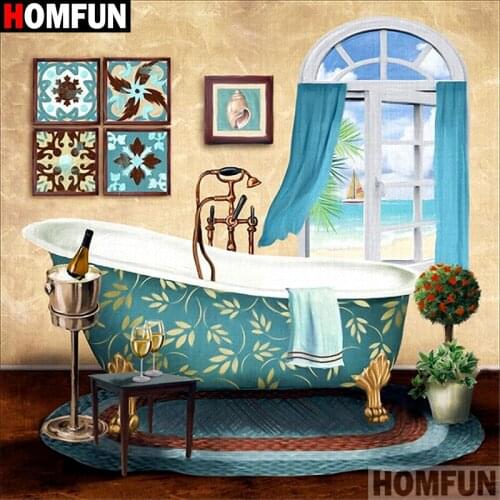 HOMFUN Diamond Painting Cross Stitch Pattern 5D Diamond Embroidery "bathroom" Home Decor DIY diamond Art A07316