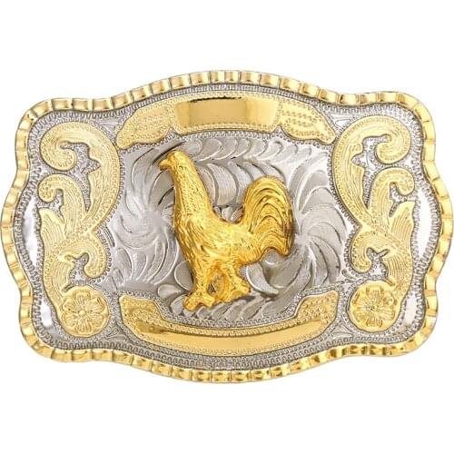 Bigergold silver rectangle rooster buckle for man western cowboy buckle without belt custom alloy width 4cm