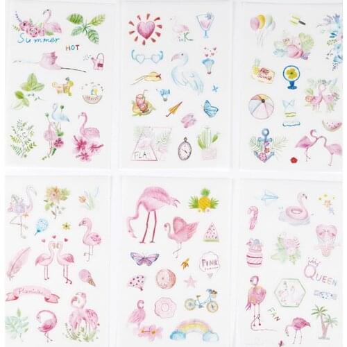 6 pcs/pack Cartoon Hot Summer Pink Flamingo PVC Decorative Stickers Scrapbooking Sticker Label Diary Stationery Album Stickers