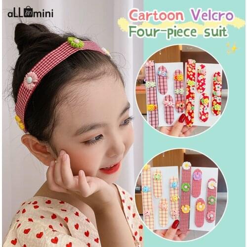 Children Cute Cartoon Flower Print Bangs Stick Velcro Hairbands Babby Girls Lovely Hair Artifact Headband Kids Hair Accessories