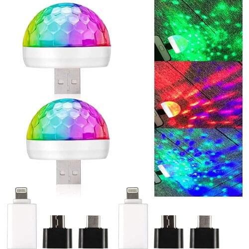 Disco Lights,USB Mini Disco Ball Party Lights,2 Sound Activated Packs 3W RGB DJ Multi Colors Magic Strobe Stage Light for Car