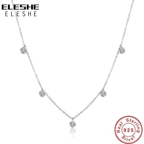 ELESHE Luxury 925 Sterling Silver Cubic Zircon Crystal Round Choker Necklaces Pendant for Women Wedding Original Silver Jewelry