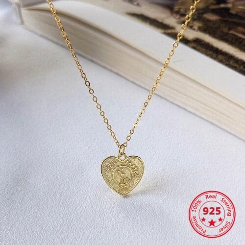 European American 925 Silver Trendy Concise Heart Pendant Necklace Fine Jewelry Gift for Girlfriend