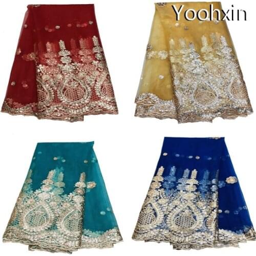 HOT 5 yards sequin african lace fabric Embroidered flower lace fabric sewing DIY trim applique Ribbon collar dress guipure decor