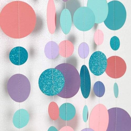 4M Coral Purple Blue Round Circle Paper Garlands Plant String Wall Hanging Baby Shower Wedding Mermaid Birthday Party Decoration