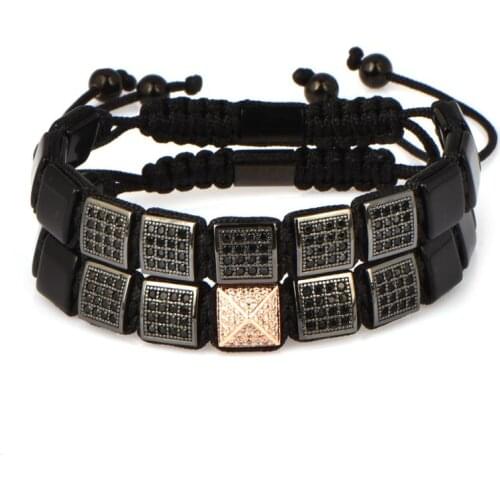 Customize Jewelry 10mm Black Agates Square Bracelets Fashion Street Taste Zircon Bracelets For Mens & Womens Pulseras Masculina