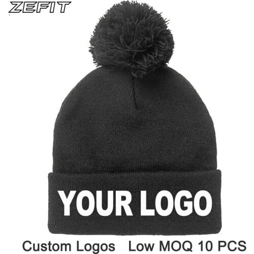 Customized Winter Hats with Pom Pom Ball Custom Cap Woven Label Hang Tag Sticker Logo Texts Male Ladies Team Knitted Beanies