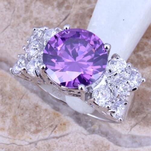 Amazing Purple Cubic Zirconia White CZ Silver Plated Ring Size 6 / 7 / 8 / 9 R0311