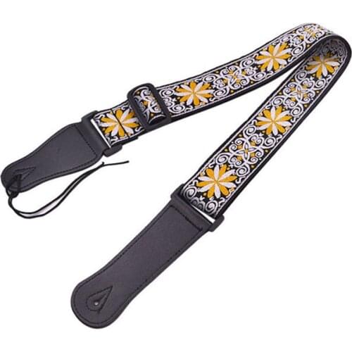 Classical Jacquard Weave Banjo Guitar Strap with Leathers End Adjustment Belt for Acoustic Electric Guitar Bass Ukulele