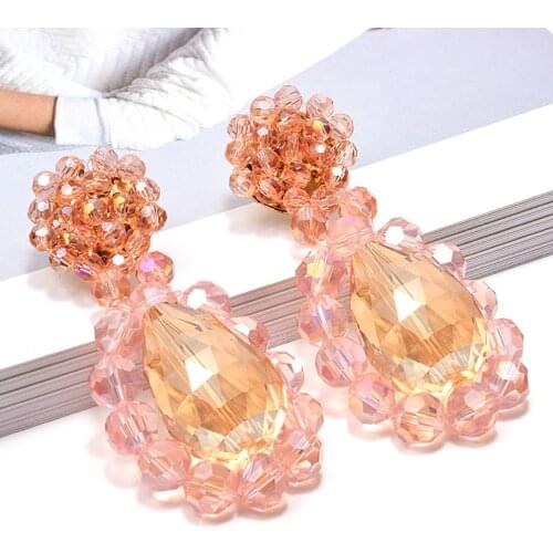 Korean Brand Acrylic Pink Beaded Earrings Elegant Fashion Resin Drop Earrings For Women Female Jewelry Wholesale