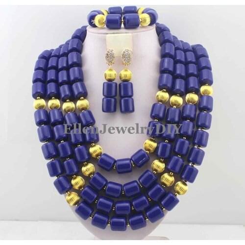 Beautiful African Royal Blue Artificial Coral Beads Jewelry Sets Nigerian Wedding Jewelry Beads Set Womens Jewellery Set W12348