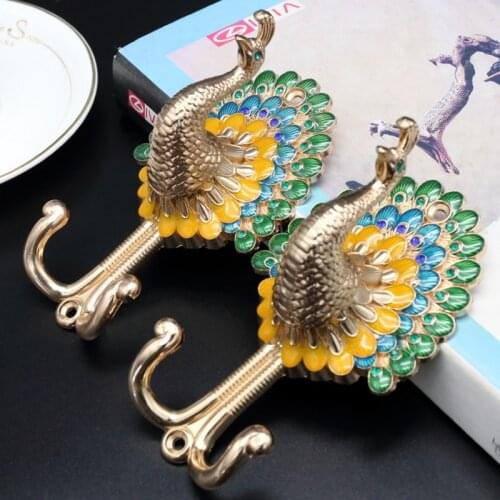Beautiful peacock metal wall decoration hook Classical key hat hook 2pc