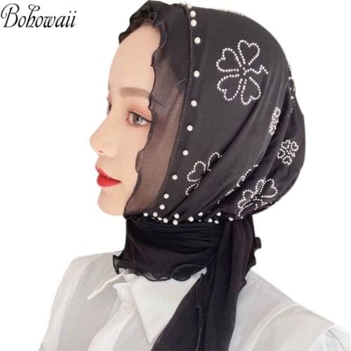 BOHOWAII Lace Hijabs for Women Muslim Summer Bubble Chiffon Scarf Wraps Scarves Lightweight Headscarf Fashion Abaya Turban