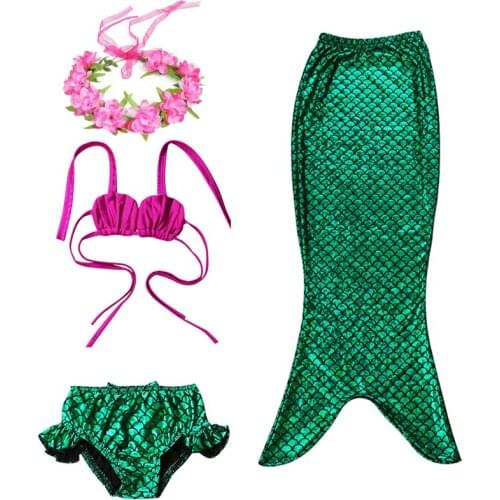 Girls Mermaid Swimming Clothing Suit 4pcs Mermaid Tail With Garlan Swimmable Children Costume Cosplay Swimsuit Birthday Swimsuit