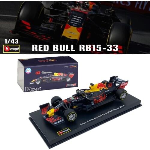 Bburago 1:43 Red Bull RB15-33 Formula car Acrylic dust cover model simulation decoration collection gift toy die-casting model