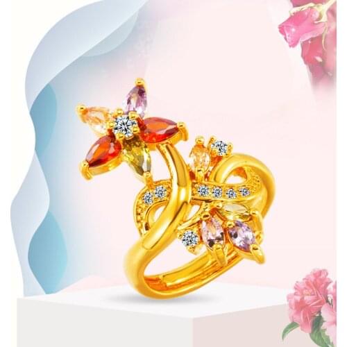 Trendy 18K Gold Rings for Women Flower Colorful Zircon Engagement Rings for Women Hollow Geometric Wedding Rings Jewelry Gift