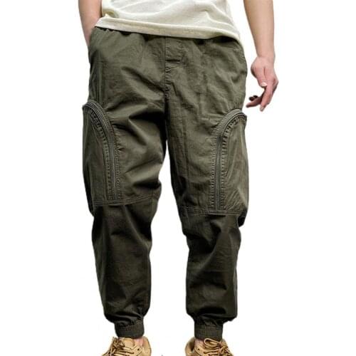 2021Fashion Streetwear Men Jeans Loose Pant Solid Color Casual Elastic Waist Ankle Banded Cargo Pants Autumn Hip Hop Joggers New