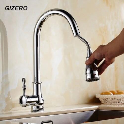 New Arrival Chrome Polished Kitchen Pull Out Faucet Hot and Cold Flexible Sink Faucet with Swivel Spout ZR655