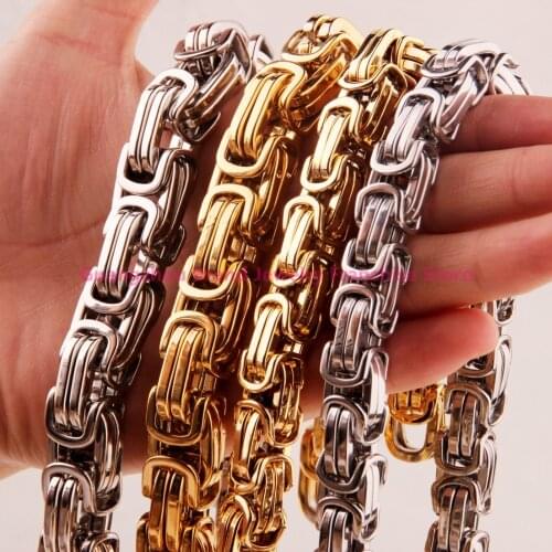 Charming 7-40" Heavy 316L Stainless Steel Silver Gold color Byzantine Chain Mens Boys Necklace 8/12/15MM Top Design