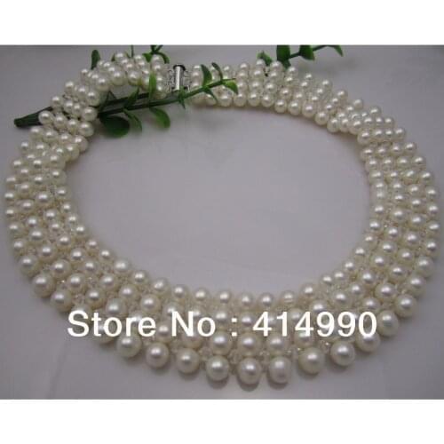 Freshwater pearl and crystal necklace wide necklace bridal necklace choker woven natural pearl necklace postoperative scar