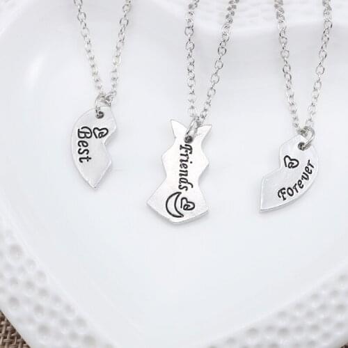 3Pcs/Set Best Friends Forever Pendant BBF NecklacesTrendy Broken Love Heart Necklace For Women