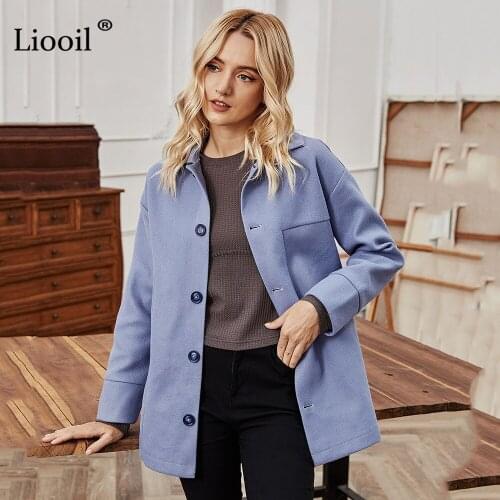 Casual Midi Coat And Jacket Women 2020 Button Up Long Sleeve Turn-Down Collar With Pockets Female Autumn Winter Blue Outwears