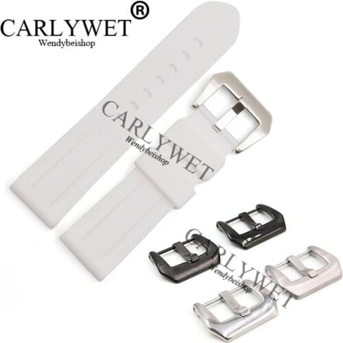 CARLYWET 24mm White Waterproof Silicone Rubber Replacement Wrist Watch Band Strap Belt Silver Black Buckle For Luminor