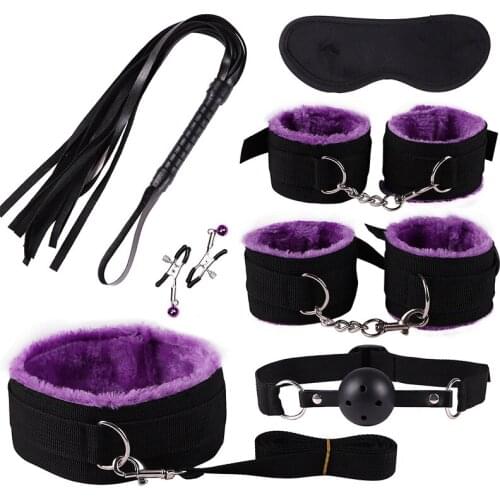 SexLady Erotic Sex Toys Gag Collar Whip Sex Handcuffs Nipple Clamps Nylon BDSM Bondage Set For Couples Women Anal Butt Plug