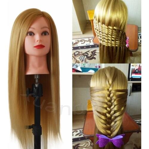 26" Long Blonde Hair Training Head Nice Hairdressing Head Manikin Smooth Wig Head Dolls Thick Hair Hairdresser Mannequin Head