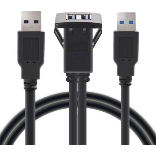 VODOOL 1m/3.3ft USB Socket Extension Cable Dual USB3.0 A Male to USB3.0 A Female Car Mount Extension Cable for Motorcycle Boat