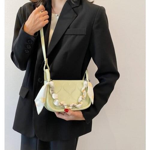 High Quality Pu Square Woman Shoulder Bag Fashion Silk Scarf Chain Handbag Womens Luxury Branded Women Messenger Bag 2021 New