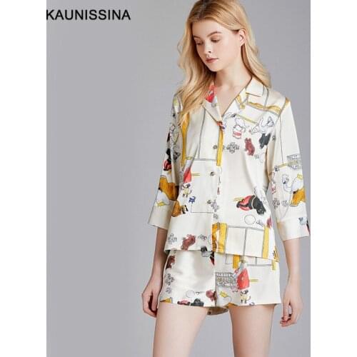 Womens Summer Silk Thin Pajamas Soft Sleepwear Shorts Suit Leisure Short Sleeve Tops Shorts Female Pajama Set Loungewear Women