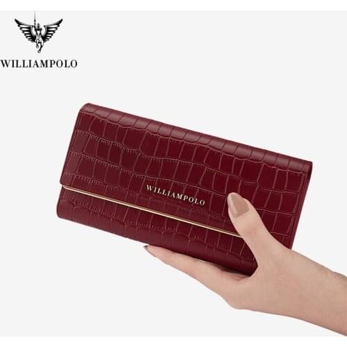 WILLIAMPOLO Womens Wallets Purses Leather Long Wallet Zip Hasp Phone Bag Money Coin Pocket Card Holder Female Wallet Purse