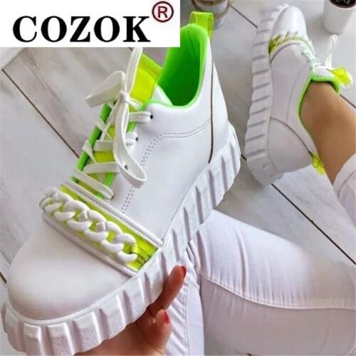 2021New White Shoes Women Sneakers Platform zapatos de mujer Fashion Womens casual shoes Chain decoration Lace up Womens Shoes